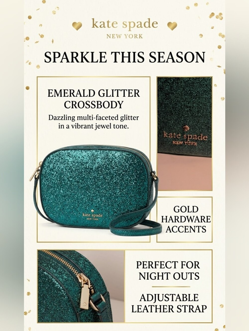Kate Spade Emerald Glitter Crossbody